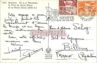 Genebra. Ilha J.J. Rousseau e o Ponte do Mont-Blanc — Edições Jaeger, n° 7013 — Verso