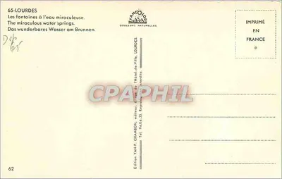 Lourdes — Fontanny z wodą cudowną — Wydawnictwo Yan P. Chambron — Rewers