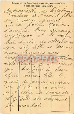 Última visita de Farel a Calvin — Joseph Hornung (1792-1870), Museu de Arte e História, Genebra — Edições de 'La Cause', Série K, N°1 — Verso