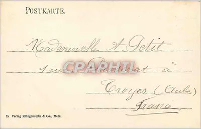 Metz — Muelle de San Luis y catedral — Editor Verlag Kllingenstein & Co., Metz, n°15 — Reverso