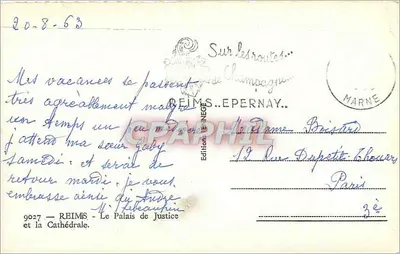 Reims — Het Paleis van Justitie en de Kathedraal — Uitgave Epernay — Achterkant
