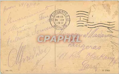 Anvers — Gare centralna — widok z ogrodem przed — wydawca Ant. 135 — Rewers
