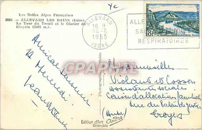Allevard-les-Bains — Torre do Treuïl e o Glaciar do Gleyzin (2697 m.) — Edição de Arte Grenoble — Verso