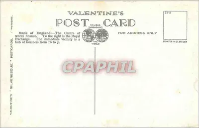 Bank van Engeland & Royal Exchange, Londen — Antieke ansichtkaart Valentine's Postcards, n° 216755 — Achterkant