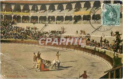 Bilhete postal antigo Corrida de touros Touro