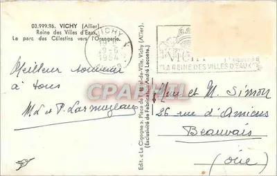 O parque dos Célestins — Vichy (Allier) — Edit. « La Cigogne » — Verso