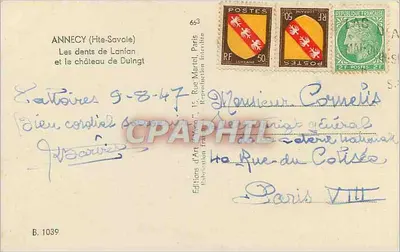 Zęby Lanfon i zamek Duingt — Annecy (Haute-Savoie) — Wydawnictwo Art Marrel, Paryż — Rewers