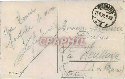 Tarjeta postal antigua Wiesbaden Estatua de Bismarck — Reverso