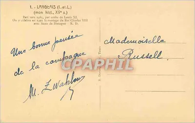 Castelo de Langeais — editor R. Durange, n°1 — Verso