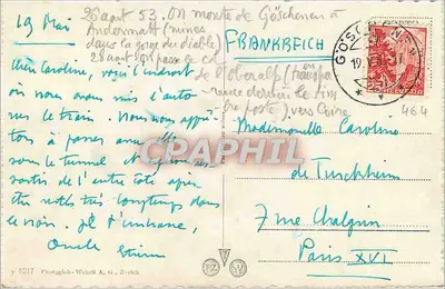 Widok z lotu nad przełęczą Gotthard — Andermatt, Goschenen, Unterälp — wydawca Photoglob-Wehli A.G., Zurych — Rewers