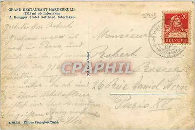 Widok z lotu nad szwajcarskimi Alpami — Interlaken — Wydawnictwo Photoglob, Zurych — Rewers
