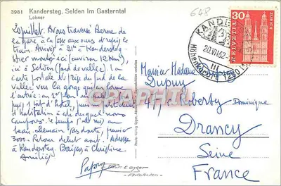 Kandersteg, Selden im Gasterntal — Photo-Graphie Gygèr & Eyger — n° 3981 — Rückseite