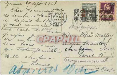 Genève. Invoer van de haven en Waterfontein (90 m) — uitgever 'Adan, frères, Neuchâtel' — serie-nummer 7037 — Achterkant