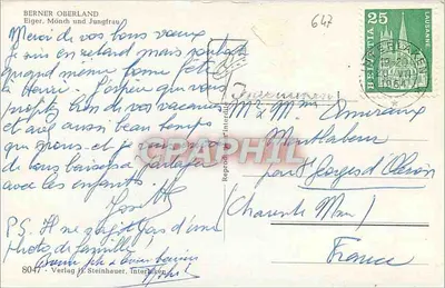 Bernese Oberland — Eiger, Mönch en Jungfrau — Verlag H. Steinhauer, Interlaken — Achterkant