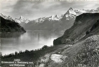 Bristenstock v. Seelisberg da Rütliwiese — vista do lago de Thoune e das Alpes suíças — editor desconhecido, n° 3280