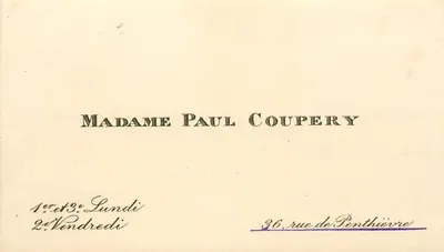 Madame Paul Coupery — 36 rue de Penthièvre — carta de endereço