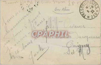 Camp d'Oberhoffen — widok z obozu z żołnierzami i wozem — Wydawnictwo Carteau, Tannay — Rewers
