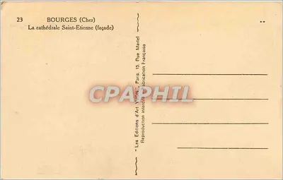 Bourges (Cher) — Katedra Świętego Etienne (fasada) — Wydawnictwo Sztuki Yvon, Paryż — Rewers