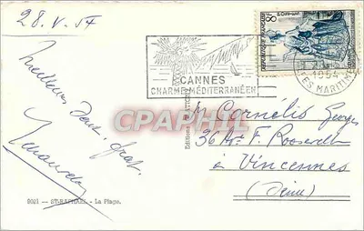 Pływańce w Saint-Raphaël — animowana scena z Hotel Les Algues — Wydawnictwo Cannes Charme Méditerranéen — Rewers