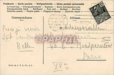 Gaivotas sobre rochedos — mar e céu — Série 20 C. T. & Cie. à G. — Verso
