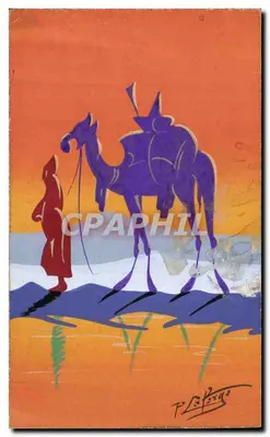 Deserto Argelino — silhueta de um pastor e de um camelo — P. Laforgue