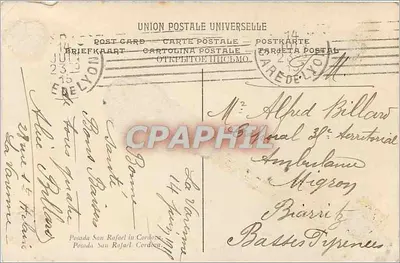 Posada San Rafael w Cordobie — scena uliczna z karawaną — wydawca Aebille, nr 5 — Rewers