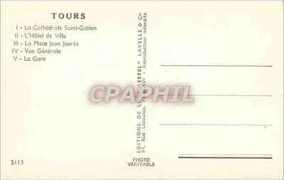 Tours — Lembrete de Tours — Edições de Luxo "L'Estel" — Verso