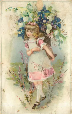 Menina com um cesto de flores — ilustração publicitária — Maison A. Antoine, Paris