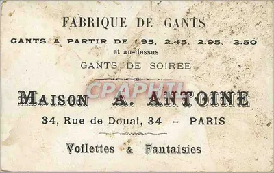 Menina com um cesto de flores — ilustração publicitária — Maison A. Antoine, Paris — Verso