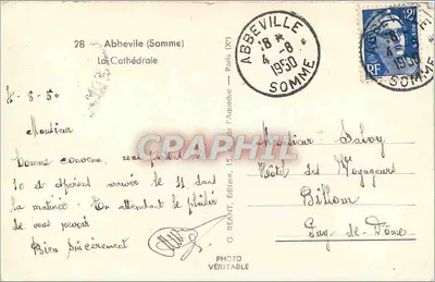 Abbeville (Somme) — A Catedral — G. Reant, Editor, n°15 — Verso