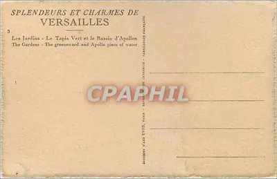 Ogród — Tapis Vert i basen Apollon — Splendeurs et Charmes de Versailles — wydawnictwo artystyczne YVON, Paryż — Rewers