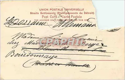 Grupa mnichów buddyjskich — Singapur 1904 — Międzynarodowa Unia Pocztowa — Rewers