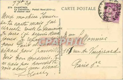 Chartres - Portail Północny (XIII wiek) i nowy dzwonnica — Robert Lailler, wydawca, n° 274 — Rewers