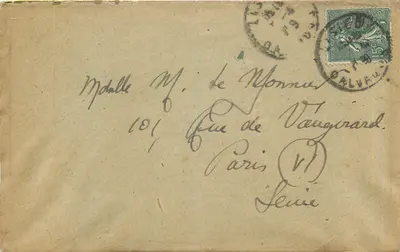 Paris - 8 Abril 1919 — Carta postal endereçada ao Sr. Le Monne em Paris — carimbo de 15c azul