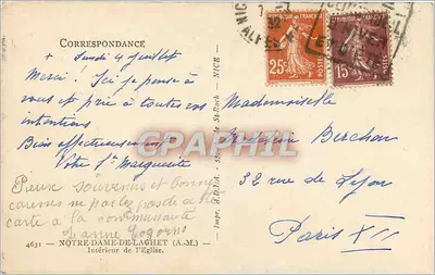 Interior da igreja — Notre-Dame-de-Laghet (A.M.) — Impr. H.D.A. — St-Roch — Nice — Verso