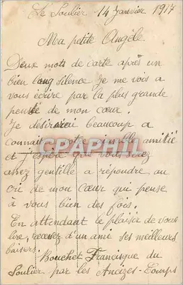 Bukiet kwiatów — żółta róża, fiołki i różowe peonie — wydawca J.K. n° 3081 — Rewers