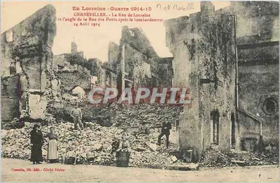 Gerbéviller — Ruínas da Rue de Lorraine e do canto da Rue des Ponts após o bombardeio — Cliché Dirler
