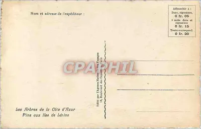 Pineboom op de eilanden Lérins — De Bomen van de Azuurkust — Uitgegeven door de Agence Nationale des Voyages, 12, Boulevard des Capucines, Parijs — Achterkant