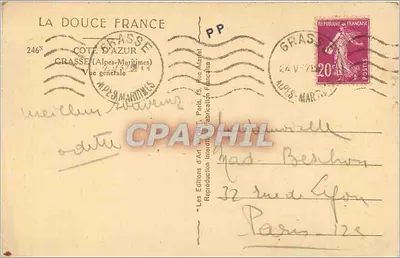 Grasse — Vista Geral — Les Editions d'Art Interdiction Française — Verso