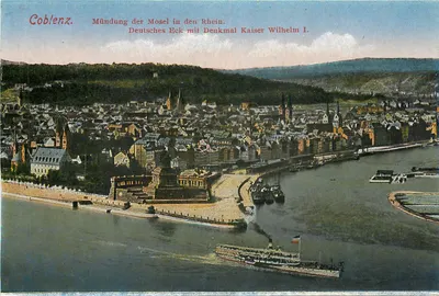 Coblence — Conflito da Mosela no Reno — Deutsches Eck com o monumento ao imperador Wilhelm I.