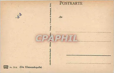 Klemenskapella na Rynie — rzeźba Artstudio-Gravurton-Serie — wydawnictwo r. Houstsch & Sechtfeld, Kolonia, nr 314 — Rewers