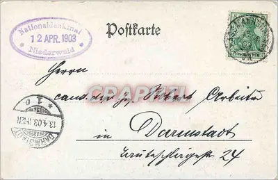 Pomnik Narodowy Niederwald — Pomnik Narodowy Niederwald — wydawca J. B. Hillsdorf, Bingen, numer seryjny nie widoczny — Rewers