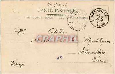 Bilhete postal antigo Ruínas de Orval Montaigu — Verso