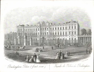 Palácio de Buckingham (visão frontal) — gravura de J.T. Wood — editor J.T. Wood, n° 278 Strand