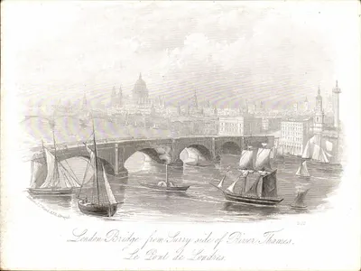 London Bridge do lado de Surrey do rio Tâmisa — vista gravada — J. T. Wood, Strand