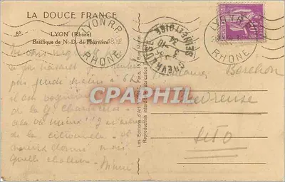 Basilique Notre-Dame-de-Fourvière — Lyon (Rhône) — Éditions d'Art Rhône — Verso