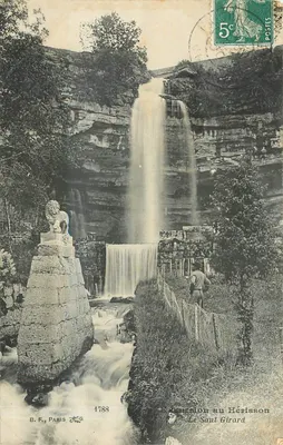 Bilhete postal antigo Excursão ao Herisson Le Sant Girard Lion