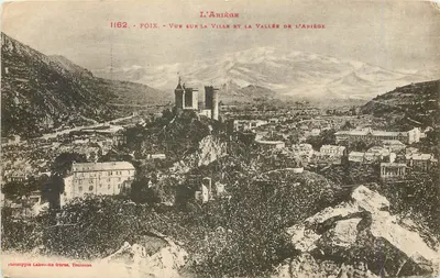 Foix — Vista da cidade e da vales do Ariège — fototipia Labouche frères, Toulouse