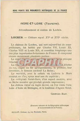Loches (Indre-et-Loire) — Castillo real o residencia del Rey (después de la Restauración). Vista N.-E. — Editor Gillot, París. — Reverso