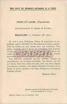 Beaulieu-les-Loches — Katedra abbatialna — Monuments historiques de la France (1ère Série) — Rewers